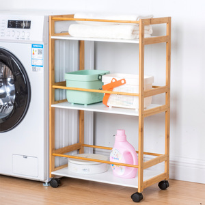 Three Tier Bamboo <b>Storage</b> <b>Rack</b> With Casters <b>For</b> <b>Kitchen</b> And Laundry Organization - Product Image 1