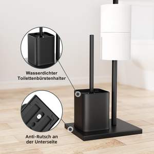 Soporte de papel higiénico con soporte para escobilla de baño Soporte de papel higiénico de pie Cepillos de limpieza negros de acero inoxidable Easy Caddy - Product Image 2