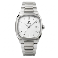 Montre OEM personnalisée à quartz, boîtier élégant, finition minimaliste, calendrier carré, bracelet en acier inoxydable, pour affaires, usage quotidien, assorti à plusieurs tenues