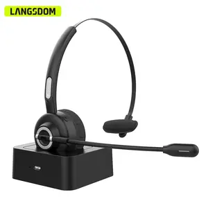 Langsdom H3 Wireless Call Center Headset Bluetooth 5.0 Wireless Trucker Headphones With Mic Hands-Free Earphones For Phone PC