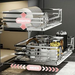 Nuevos accesorios para gabinetes de cocina: Cesta extraíble para platos, organizador deslizante para gabinetes, cesta de alambre para cajones, elevador de cestas. - Product Image 4