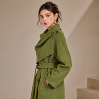 Manteau en laine tissé uni avec ceinture longue, personnalisé OEM/ODM, pour l'hiver, veste décontractée écologique pour femmes