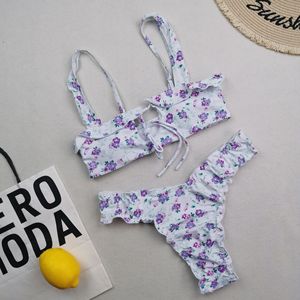 Costumi da bagno Bikini Sexy europei e americani da donna con cravatta in corda perizoma in pizzo a due pezzi costumi da bagno Bikini costumi da bagno all'ingrosso - Product Image 4