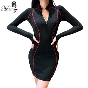 2023 black and red evening nigth plus size party dresses women sexy ladies long sleeve mini dress