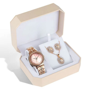Ensemble de bijoux pour femme, montre en acier inoxydable à quartz avec collier et boucles d'oreilles en cristal, 3 pièces, ensemble de bijoux tendance, cadeau - Product Image 2