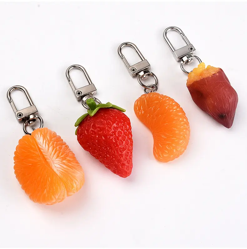 Mode Levensechte Imitatie Fruit Sleutelhangers Oranje Aardbei Sleutelhangers Ins Schattige Meisje Tas Accessoires Aardbei Fruit Sleutelhanger