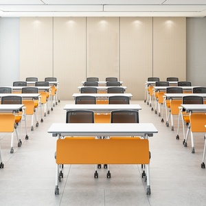 Modern Simple Wood Top Steel Frame Rectangle Training Room Conference Desk Folding School Training <b>Table</b> with Wheels <b>Foldable</b> - Product Image 4