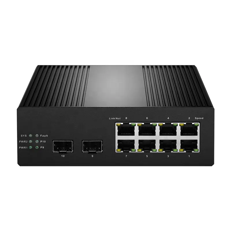 Switch gestito PoE + L2 su guida Din industriale a 10 porte con 8 GE + 2SFP per CCTV Outdoor