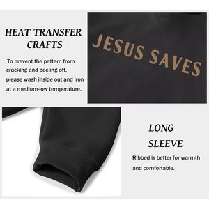 Sweat à capuche oversize pour homme avec verset biblique « Jésus sauve », en polaire, noir, thème religieux - Product Image 4