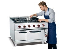 Cuisinière à gaz commerciale à 6 brûleurs avec four, en acier inoxydable, robuste, pour cuisine d'hôtel