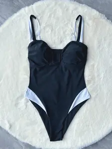 JSN 2024 nuevo traje de baño en blanco y negro ropa de baño clásica push up bikini traje de baño de una pieza para mujer