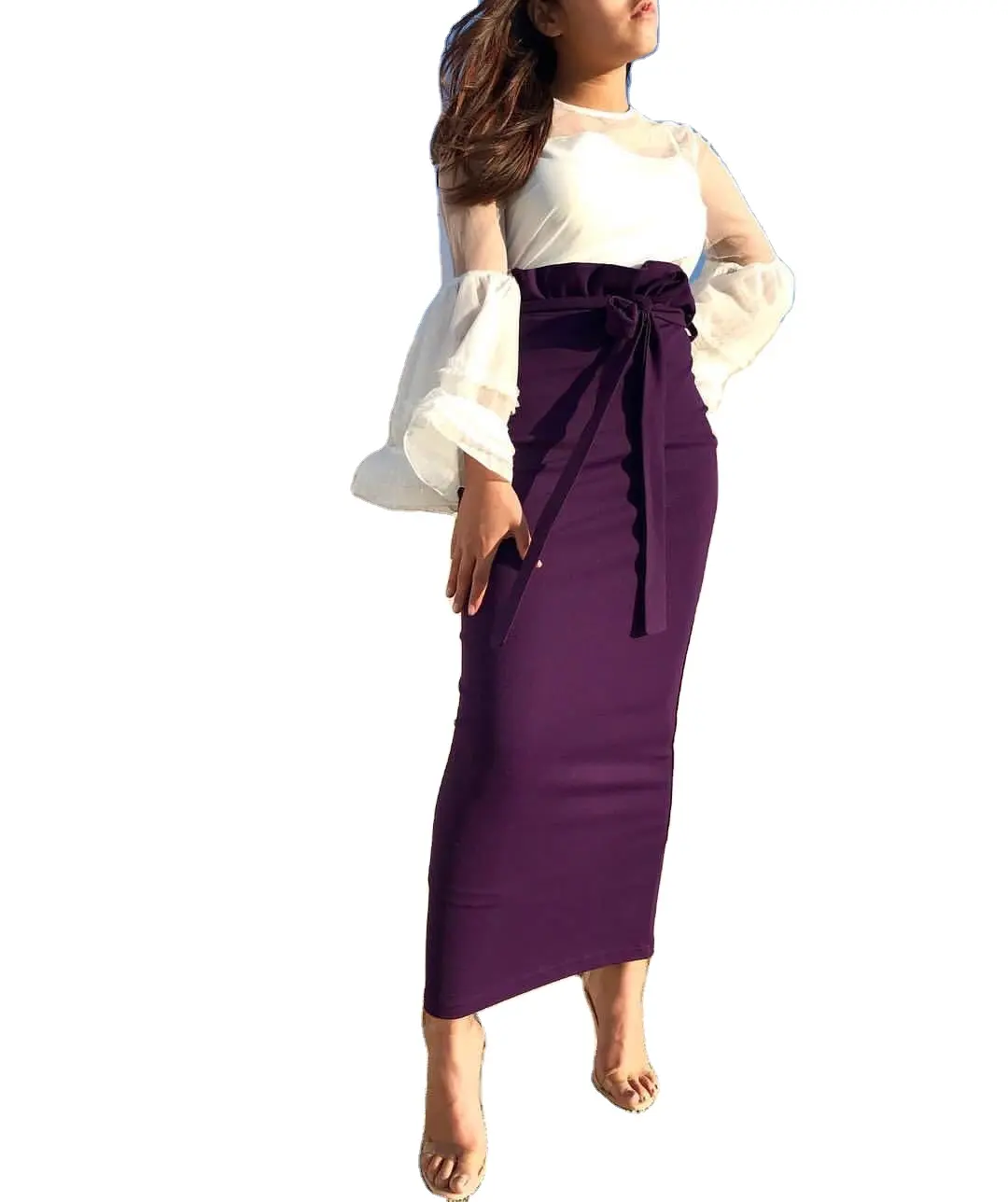 फैशनेबल नई बहुमुखी कमर व्याकुल फीता तंग कपड़े में लपेटकर हिप लंबी पोशाक Abaya