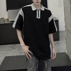 Polo de Algodón Negro de Manga Corta para Hombre, Estilo Casual con Bloques de Color, Tejido Transpirable, Corte Regular - Product Image 1