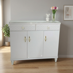 Moderno Mueble Consola de Almacenamiento Independiente de Madera Gris con Diseño Geométrico para Sala de Estar - Product Image 3
