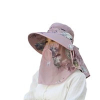 Chapeau d'été rayé fin pour femme avec protection UV et design couvrant le visage, 100 % coton, idéal pour le travail