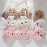 Ensemble soutien-gorge et culotte sexy à imprimé animal, style japonais, doux et moelleux pour l'hiver, motif lapin de dessin animé mignon, lingerie fine sans armatures pour étudiantes