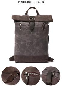 Custom Vintage Large Canvas <strong>Back</strong> <strong>Pack</strong> <strong>Waterproof</strong> Waxed Canvas Genuine Leather Backpack for Men - Product Image 5