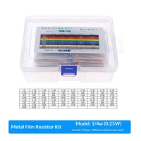 Kit de résistances à film métallique courantes 1/4W 1/2W à montage traversant, précision mixte, à code couleur, composants électroniques en boîte