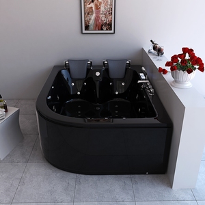<span class=keywords><strong>Baignoire</strong></span> <span class=keywords><strong>spa</strong></span> moderne autoportante à jet d'air en acrylique pour 2 personnes, noire avec lumière LED intelligente-pour hôtels - Product Image 3