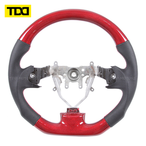 Volant en fibre de carbone TDD compatible avec Subaru WRX STI LEVORG 2015-2021, cuir perforé, surpiqûres rouges - Product Image 2