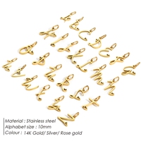 Pendentif Breloque Cœur d'Amour DIY en Acier Inoxydable Plaqué Or 14K PVD avec Lettre Initiale Alphabet, Accessoire de Bijouterie