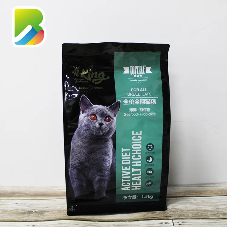Custom print large size side gusset quad seal plastic non-woven animal feed pet dog cat food packaging bag