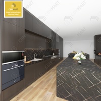 CBMmart Meubles modernes de luxe en bois brun personnalisé, ensemble d'armoires de cuisine en MDF mélaminé avec évier, armoire de cuisine modulaire
