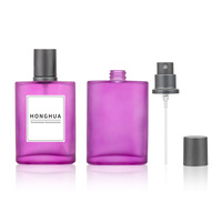 Vente en gros de flacons vaporisateurs de parfum plats rechargeables de 50 ml en verre noir et rose avec emballage personnalisé avec logo