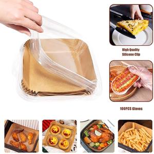Papiers de cuisson biodégradables jetables pour <span class=keywords><strong>friteuse</strong></span> à <span class=keywords><strong>air</strong></span>, en silicone de qualité alimentaire, imperméables à l'huile - Product Image 3