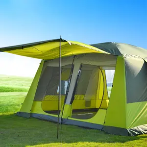 Tienda familiar Glamping para 8 personas, tamaño grande, resistente a la lluvia, 2 dormitorios, tela impermeable portátil plegable