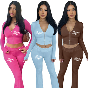 Completo <span class=keywords><strong>Due</strong></span> Pezzi da Donna Conyson con Logo Personalizzato, Felpa con Zip e Pantaloni a Zampa Aderenti - Product Image 1