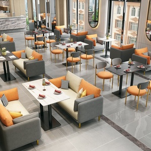 Ensemble de table et de chaises pour <span class=keywords><strong>restaurant</strong></span> commercial, revêtement en tissu, style moderne, métal, bois, mousse haute densité, durable, respectueux de l'environnement - Product Image 3