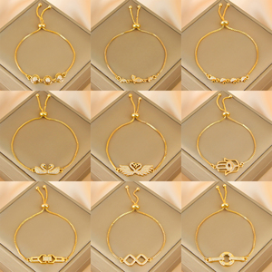 Trendy Zircon Inlay Charm <b>Bracelet</b> 21k <b>Gold</b> Plated Swan Hamsa <b>Infinity</b> Design Drawstring Hand Chains Jewelry for Women - Product Image 2