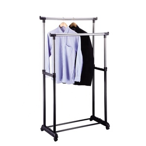 FIRST HORSE Porte-vêtements multifonctionnel à double tringle en acier inoxydable pour la maison avec roulettes mobiles - Product Image 3