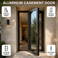 Porte à battant en aluminium à rupture de pont thermique sur mesure, double vitrage trempé Low-E, ouverture vers l'extérieur, idéale pour chambre à coucher