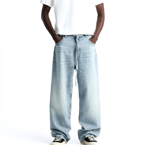 Nuevos pantalones vaqueros de mezclilla para hombre estilo americano, con estampados, acabado resistente, pierna recta y corte holgado. - Product Image 1