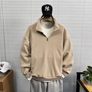 Sweat-shirt polaire en laine à col montant demi-zippé pour homme, style japonais rétro, couleur unie, épais, printemps-automne - Product Image 2