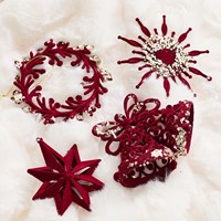 Ensemble de pendentifs de Noël de luxe nordique, flocons de neige rouges en peluche et décorations de cerfs pour la décoration de l'arbre de Noël, fournitures de décoration en gros