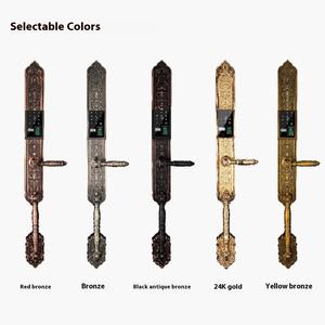 यूरोपीय रेट्रो पैटर्न स्मार्ट फिंगरप्रिंट इलेक्ट्रॉनिक दरवाजा लॉक बड़े हैंडल वाईफाई क्लाउड हाई-एंड विला के डबल लकड़ी के दरवाजे के लिए - Product Image 4