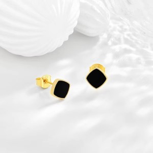 <span class=keywords><strong>XLOVE</strong></span> Nouvelle Tendance Boucles d'oreilles clous en Agate Noire Carrée Plaqué Or S925 pour Femme, Simples et Élégantes - Product Image 5