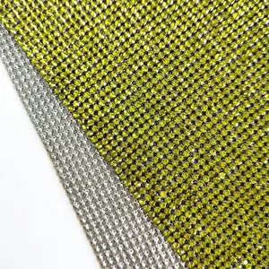 Mesh Rhinestone Fabric Bling Bling Fluorescent Copper Metal Base Glass Rhinestone Mesh Crystal Fabric