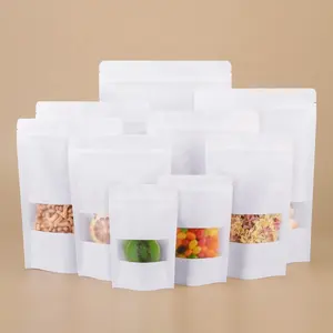 In Stock Food Grade Zipper Stand Up Kraft Paper Bag With Window