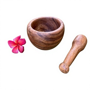 Wooden Mortar <b>and</b> Pestle <b>Set</b> | Natural Wooden <b>Spice</b> Grinder & <b>Herb</b> Crusher | Handmade Kitchen Grinding Bowl with Pestle - Product Image 6