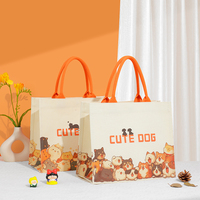 Nouveauté : Sac de courses portable en toile avec fermeture éclair, personnalisable avec logo, motifs chat et chiot, pour promotion d'entreprise et publicité en supermarché