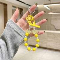DIY Custom UV Printing Macaron Bow Flower Silicone Pearl Acrylic Beaded Phone Chain Wrist Lanyard 2 in 1 Keychain Charm.