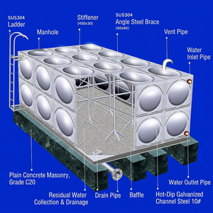 Réservoir d'eau carré en acier inoxydable de qualité alimentaire <span class=keywords><strong>10000</strong></span>-50000 <span class=keywords><strong>litres</strong></span>, type panneau, pour stockage d'eau potable, usage en bâtiment - Product Image 2