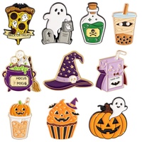 Pins en émail d'Halloween personnalisés : fantôme, citrouille, chapeau de sorcière, boisson, pizza. Badge en métal émaillé dur pour sac à dos, vêtements, cadeau.