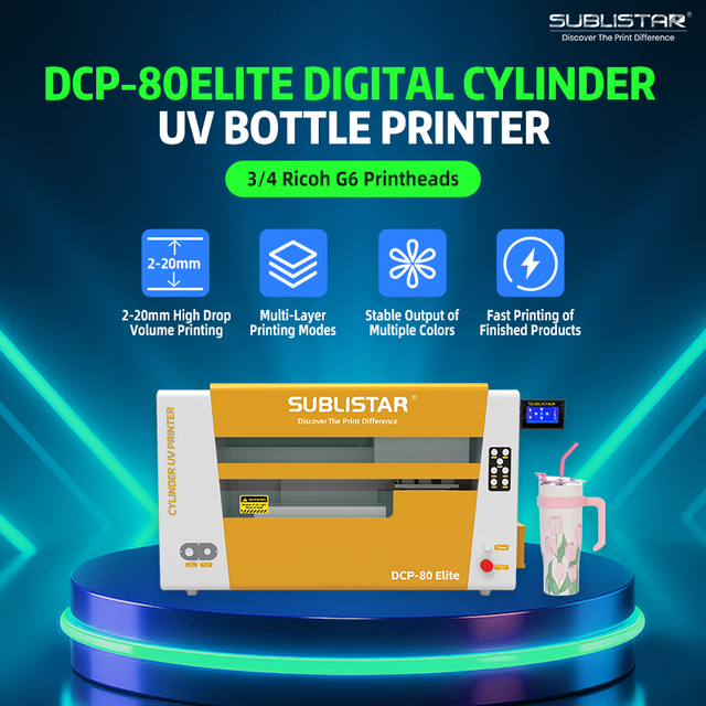 SUBLISTAR 3 PCS Ricoh G6UV Inkjet Bottle Printer Cylinder UV Rotary 360 Round for Cylinder Objects Low Cost Small Business
