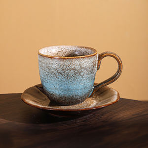 Stile retrò glassa reattiva in ceramica caffè tazza da tè porcellana tazze piattino stampato Logo per Espresso Turkish acqua arabica che serve - Product Image 6