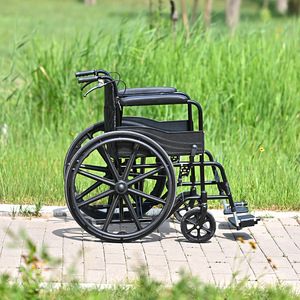 Fauteuil roulant manuel pliable, roues de 24 pouces, frein en U, léger, portable, pour personnes âgées, utilisation en voyage - Product Image 1